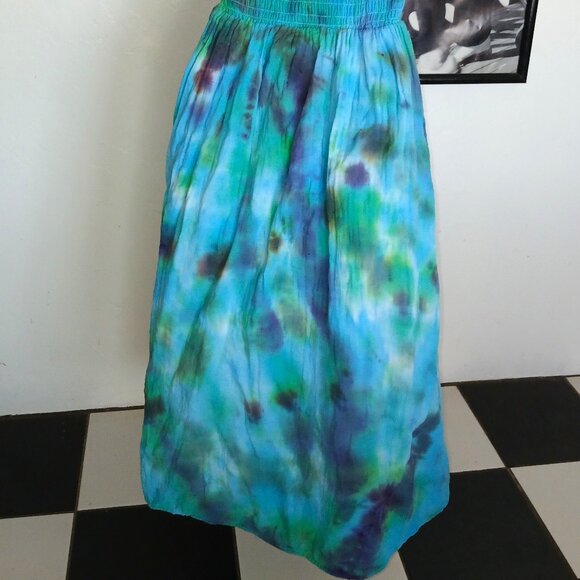 Hand Dyed Blue & Green Dress With Pockets Summer Sundress Women's Size XXXL (22) - Picture 15 of 15